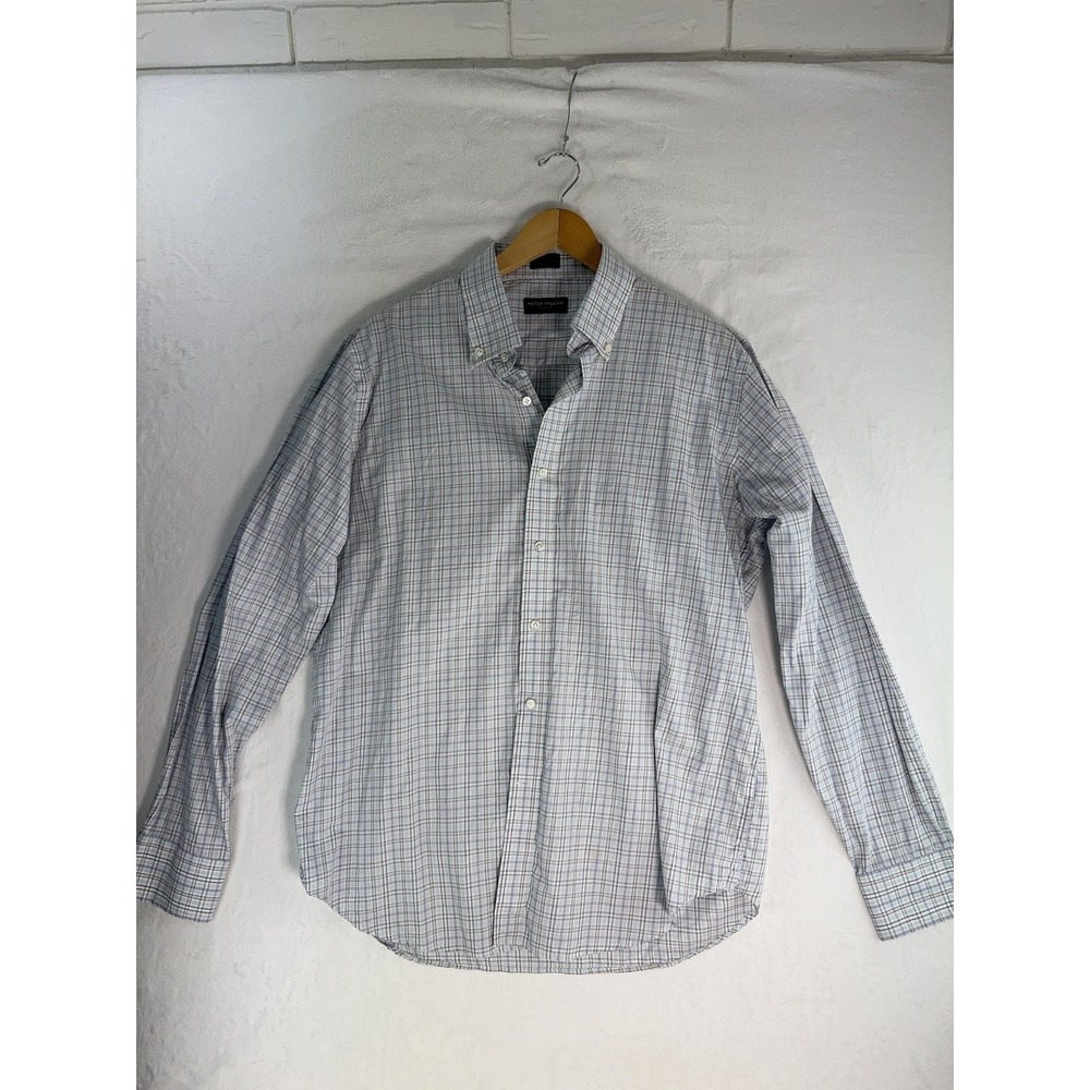 Peter Millar Shirt Mens Large White Purple Plaid Long Sleeve Button Down Casual‎